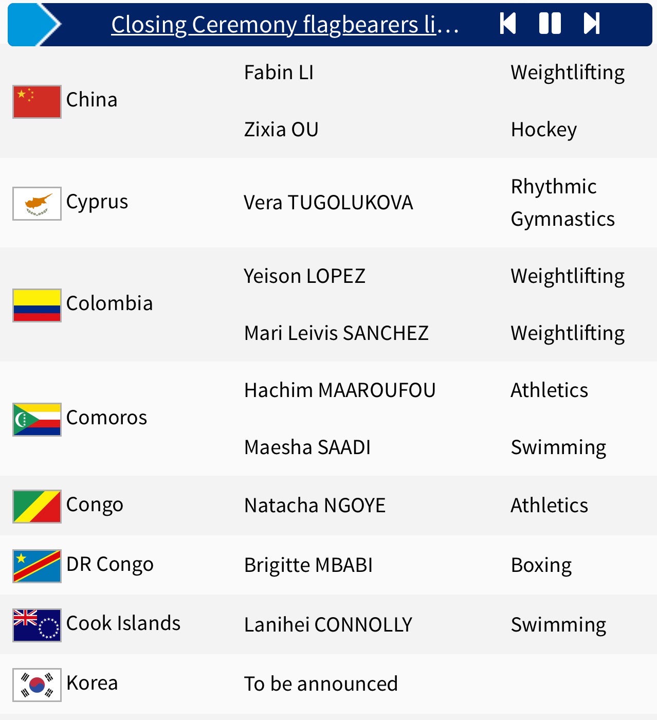 巴黎奥运会闭幕式上，李发彬与欧紫霞共同担任